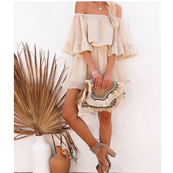 Trindy Clozet Boutique Pants - Creamy Off the Shoulder Ruffled Romper